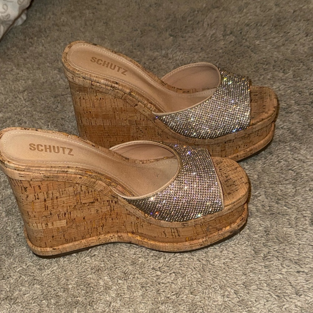 Schutz Dalle crystal-embellished high-heel wedges